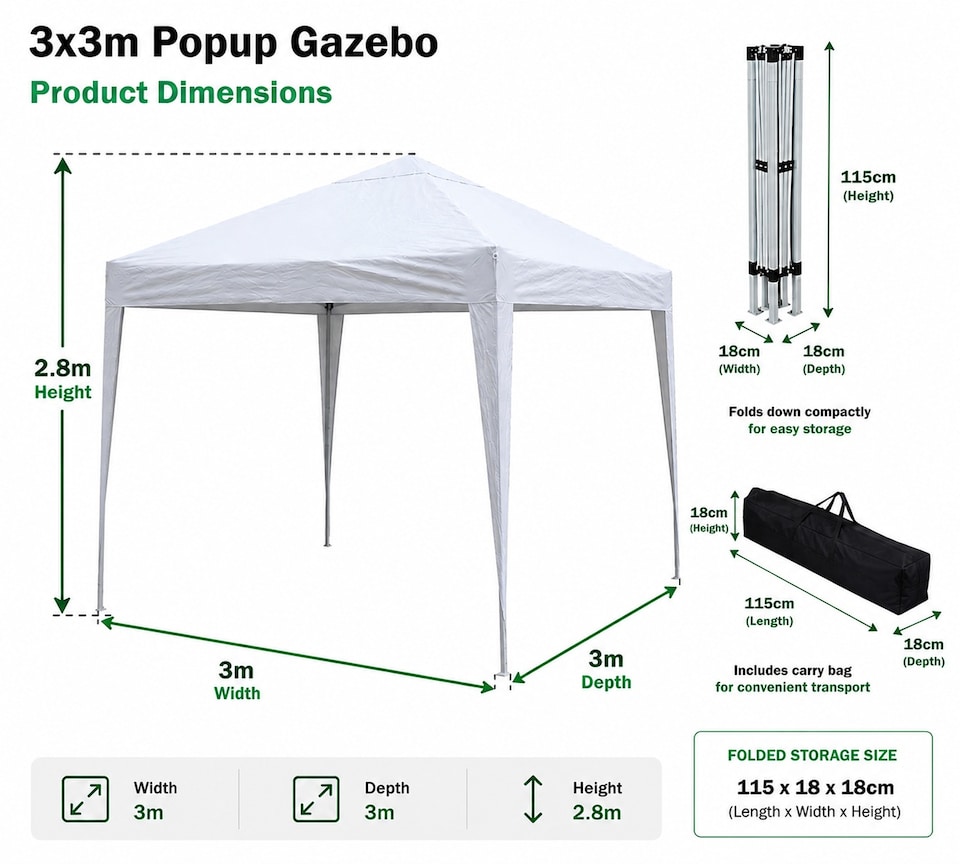 image 1 of MCC Direct Gazebo 3x3 Pop Up Garden Party Tent 3m x 3m Marquee Canopy
