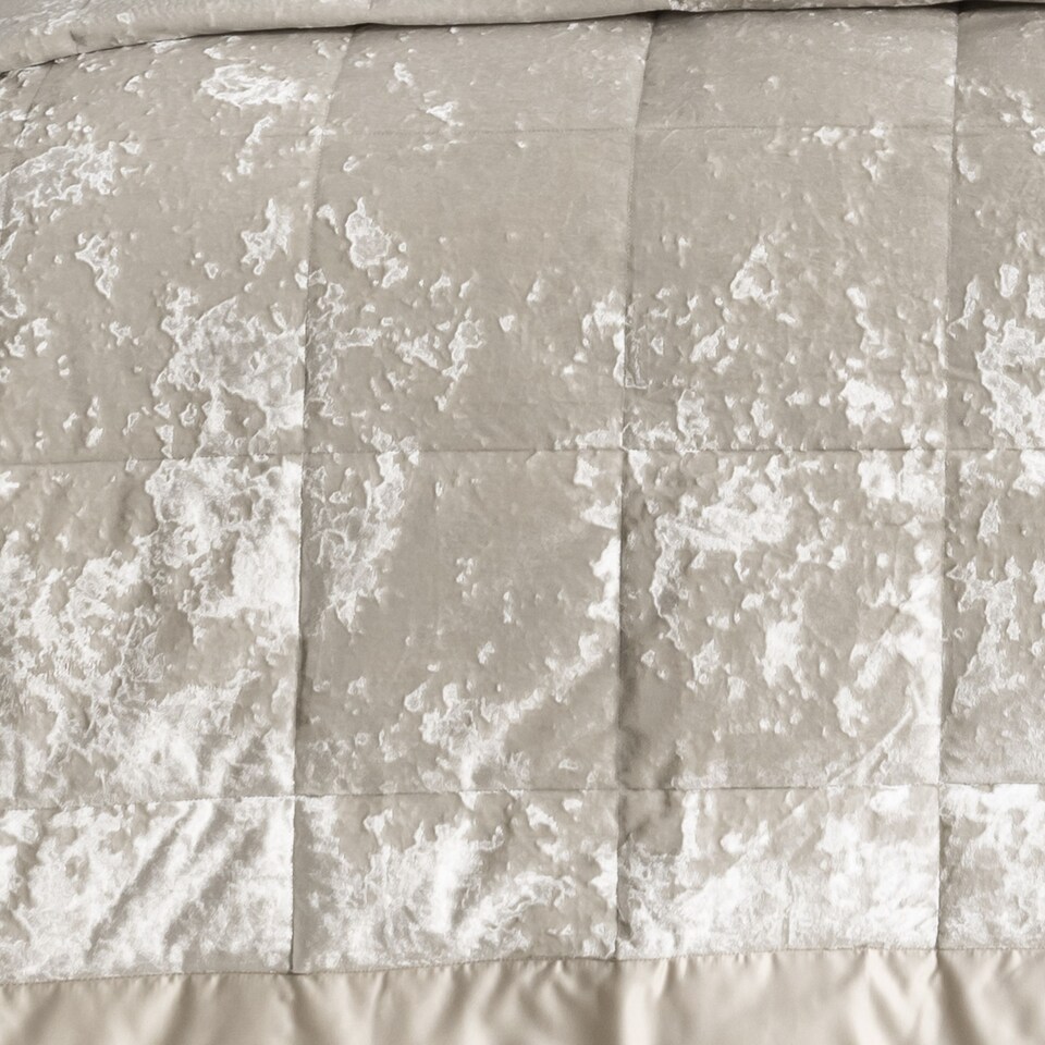 image 1 of Catherine Lansfield Crushed Velvet Quilted Bedspread | Cream | Natural | One Size