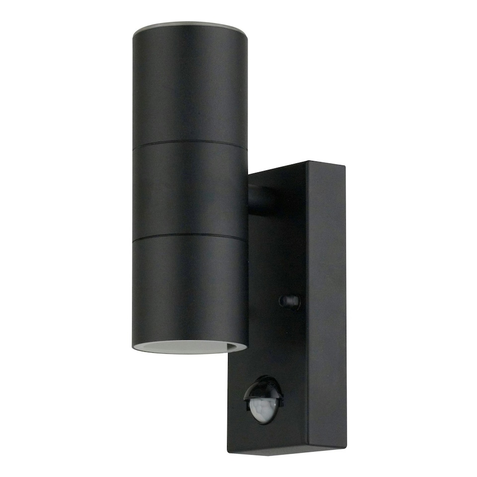 image 1 of First Choice Lighting Set of 2 Blaze Black Outdoor Up Down Motion Sensor Wall Lights Black | Clear