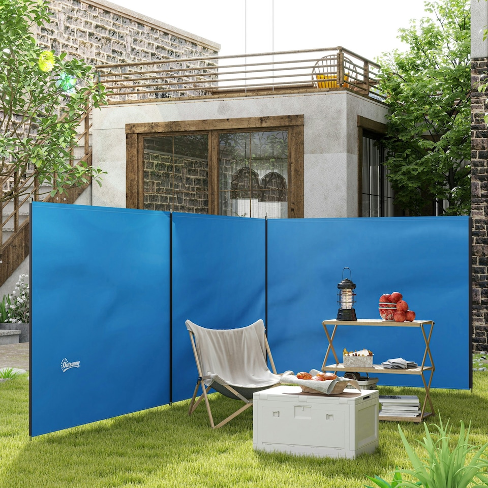 image 1 of Outsunny Camping Windbreak Portable Wind Blocker Privacy Wall | Grey | Grey and White