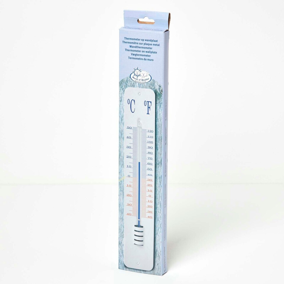 image 1 of Homescapes Silver Metal Wall Thermometer, 45 cm