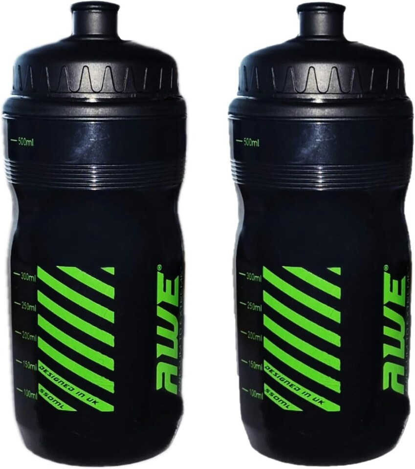 image 1 of AWE 2 x 550ml Bike/Sports 100% BPA Free,Plastic Water Bottles with Measurement Gauge