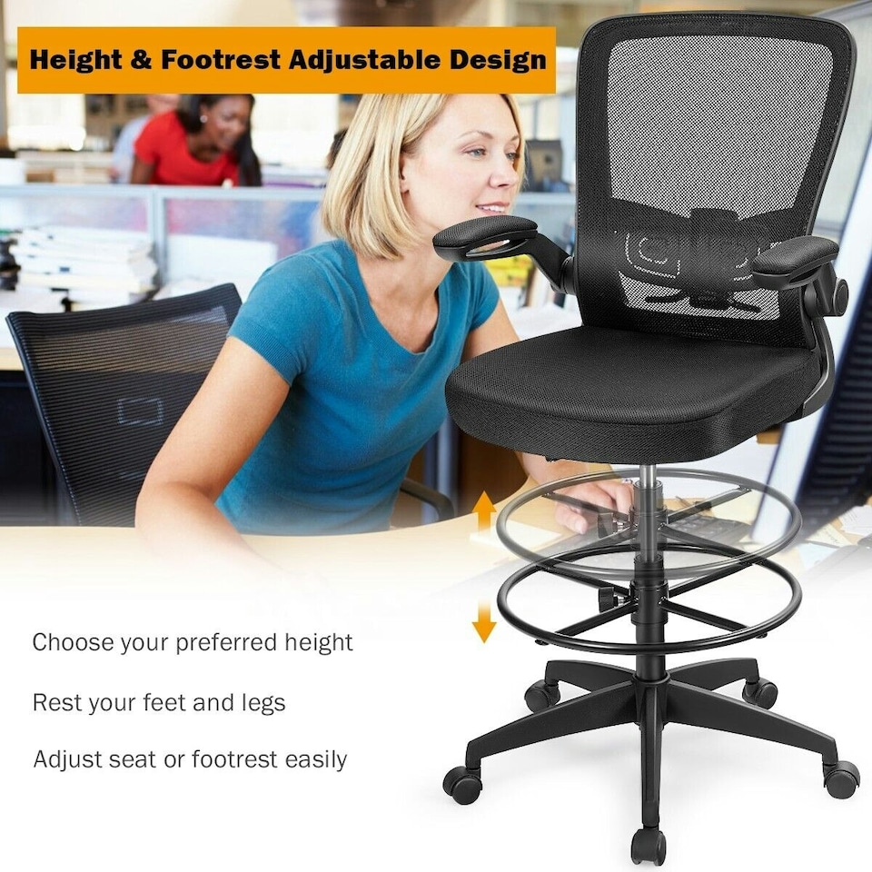 image 1 of COSTWAY High Back Mesh Drafting Chair Tall Office Chair Black