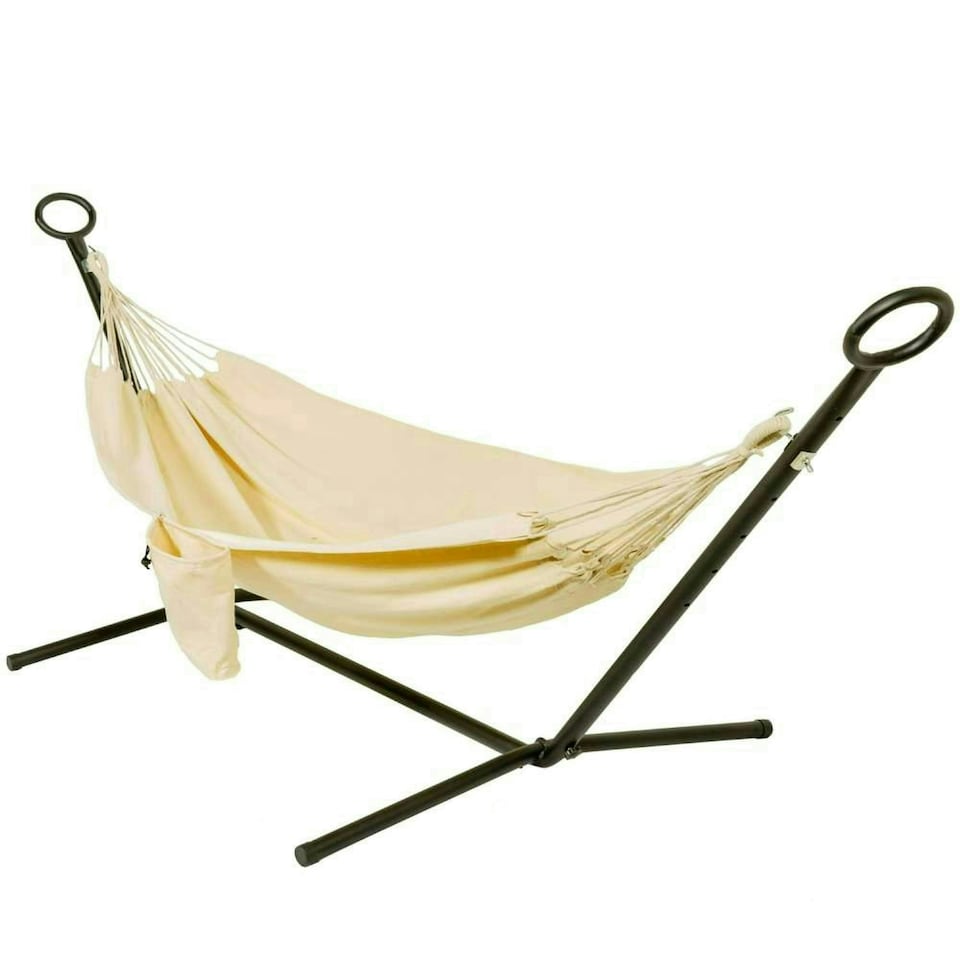 image 1 of Primrose Black Steel Hammock Stand with Carry Bag Included