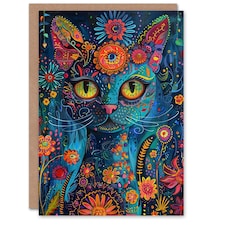 Cat Lover Floral Folk Spirit Guide Woman Her Birthday Card