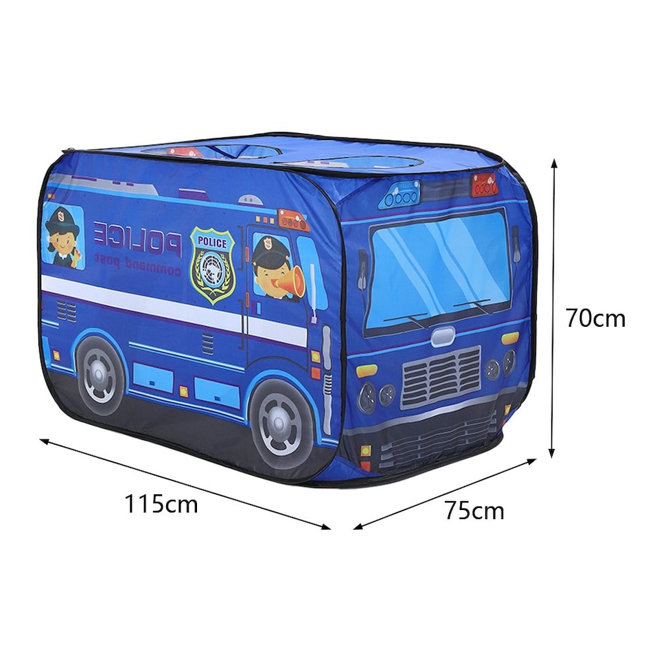 image 1 of Living and Home Foldable Police Truck Pop-Up Tent Playhouse for Kids - Blue Blue