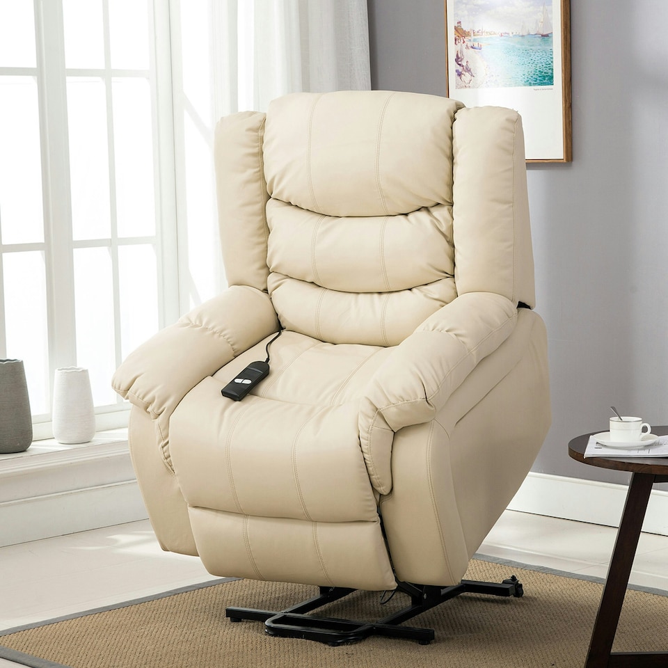 image 1 of Seattle Electric Single Motor Rise Recliner Bonded Leather Chair (Cream)