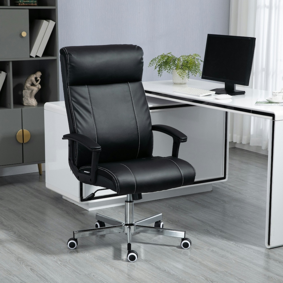 image 1 of Vinsetto Massage Office Chair PU Leather Computer Chair w/ Tilt Function Black