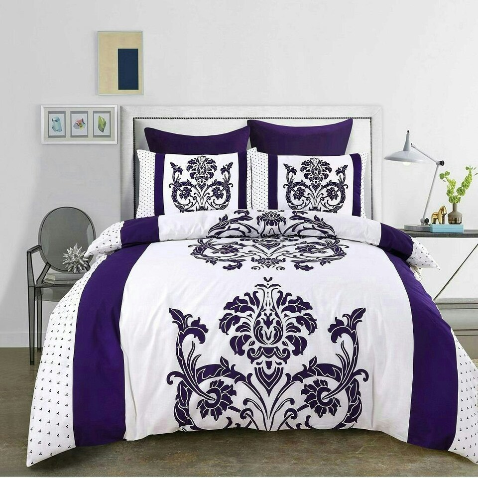 Darcy Damask Duvet Cover Set - Double - Purple