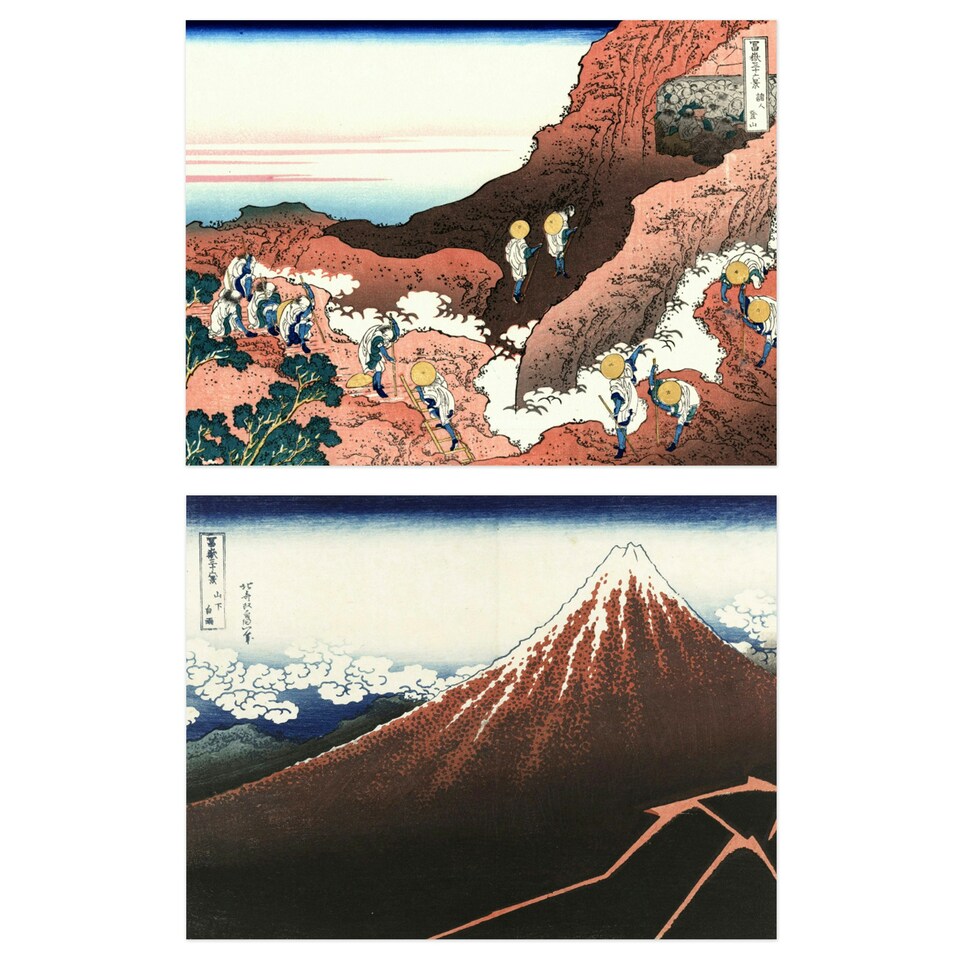 image 1 of Pack of 5 Hokusai Views Mount Fuji Dawn Isawa Japanese Woodblock Home Decor Wall Art Poster 12x16 Inch