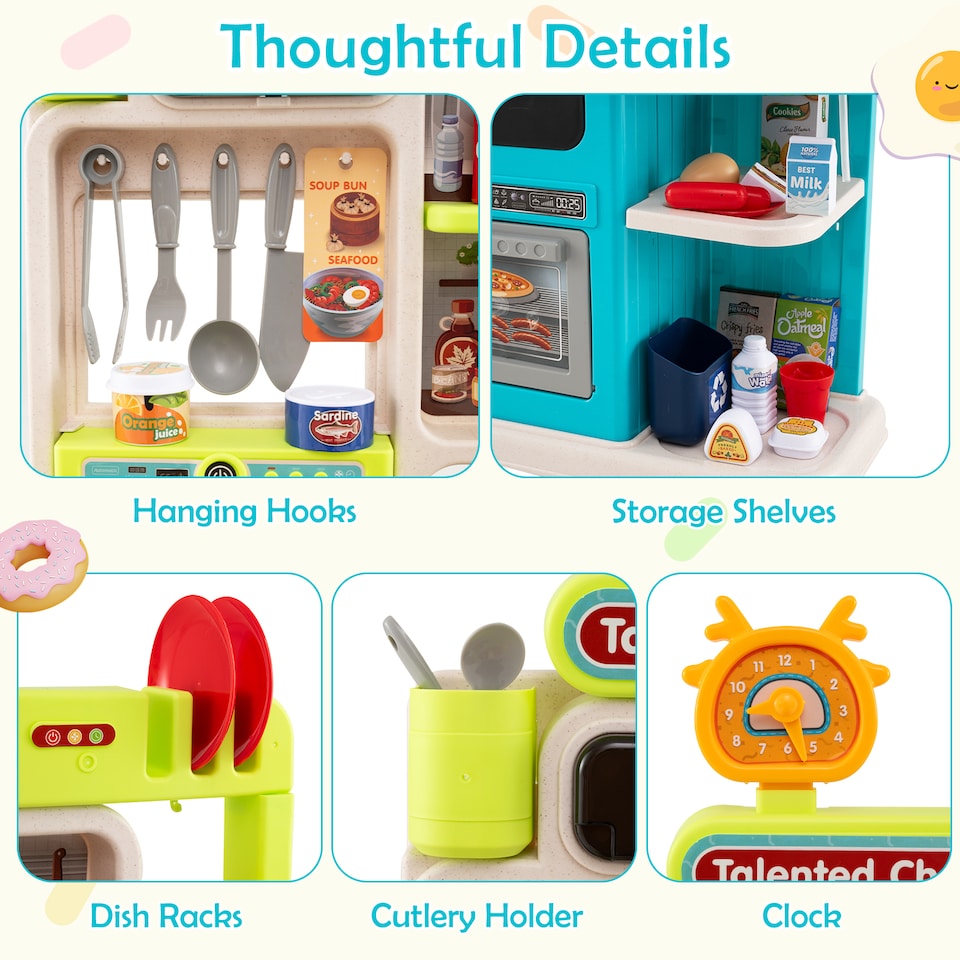 image 1 of COSTWAY Kids Kitchen Playset Pretend Play Kitchen with 95 PCS Accessories-Blue