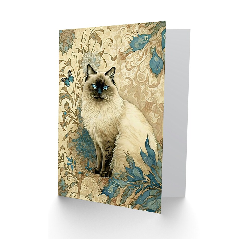image 1 of Cat Lover Blue Point Ragdoll Garden Plants Art Nouveau Greeting Card