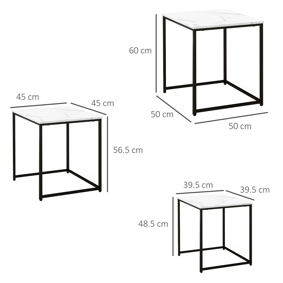 image 1 of HOMCOM Nesting Coffee Tables Set of 3 Stacking Sofa Side Tables White