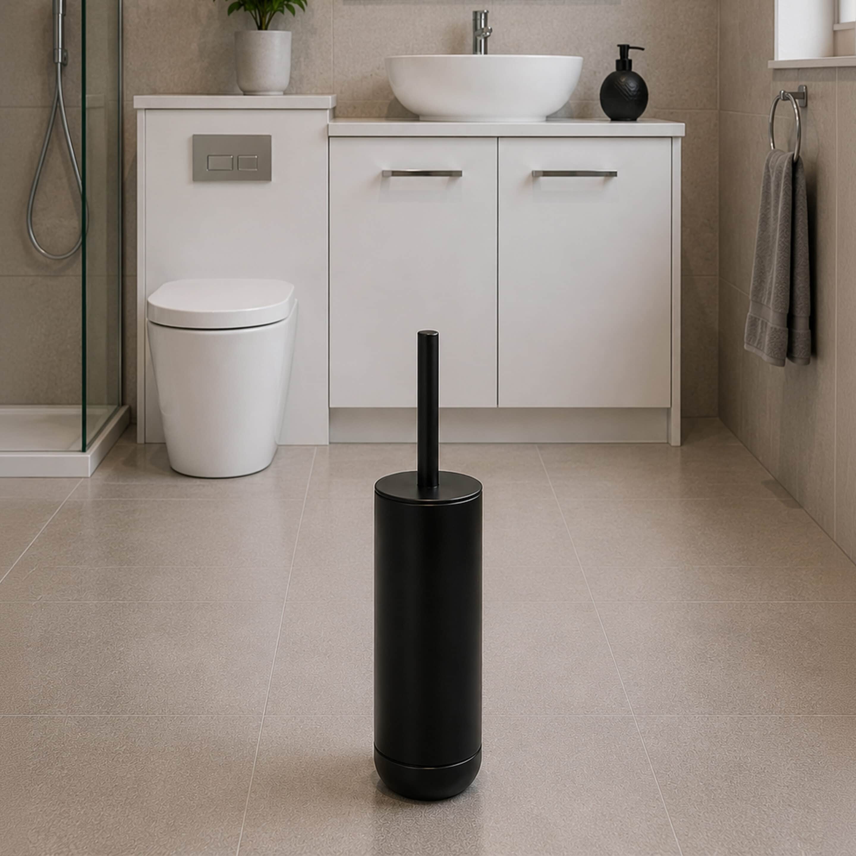 Showerdrape Lantra Heavyweight Fully Lined Toilet Brush & Holder in Black