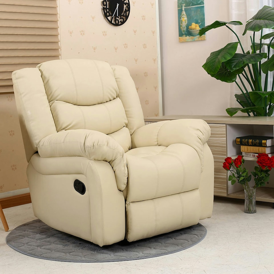 image 1 of Chester Bonded Leather Manual Recliner Chair with Heat And Massage (Cream)
