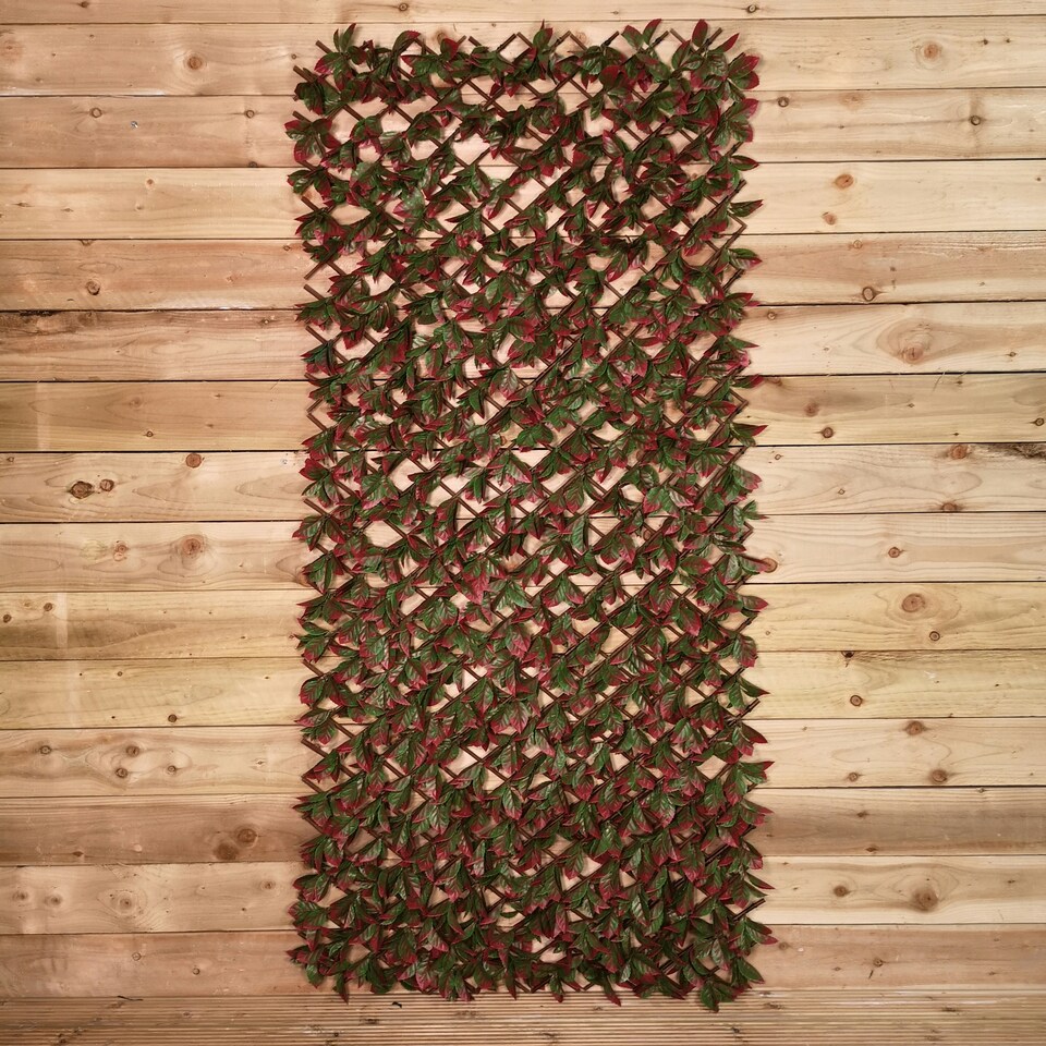 image 1 of 100cm x 200cm Artificial Fence Garden Trellis Privacy Screening Indoor Outdoor Wall Panel - Red Beech Leaf
