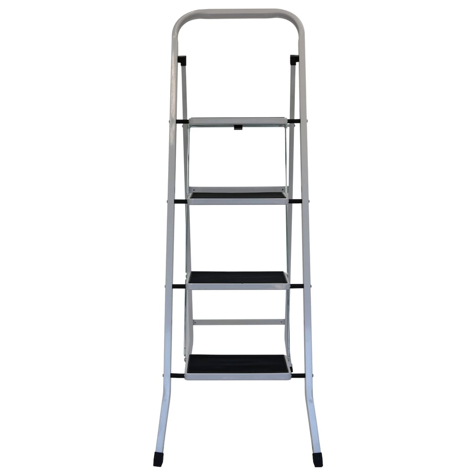 image 1 of Foldable 4 Step Ladder Stepladder Non Slip Tread Safety Steel | White