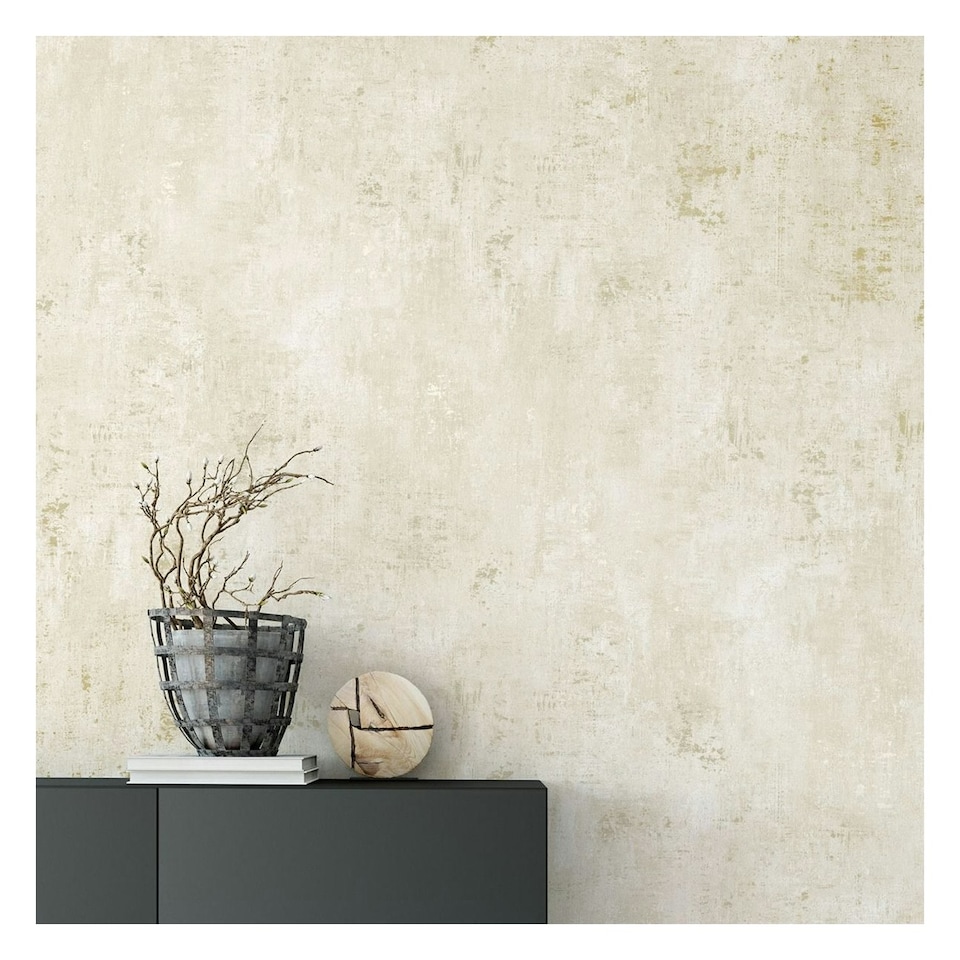 image 1 of World of Wallpaper Industrial Concrete Effect Textured Wallpaper - Cream/Gold - 10.05m x 0.53m | Cream