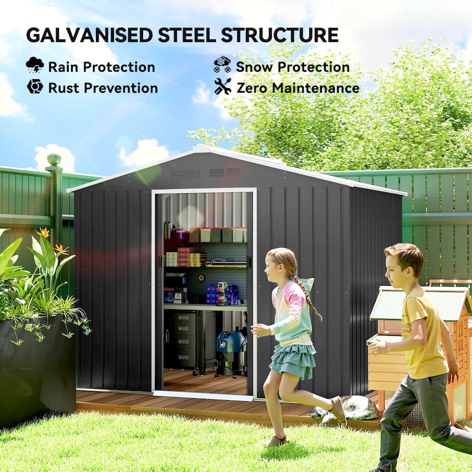 image 1 of Outsunny 8 x 6ft Metal Garden Storage Shed with Double Door, Dark Grey