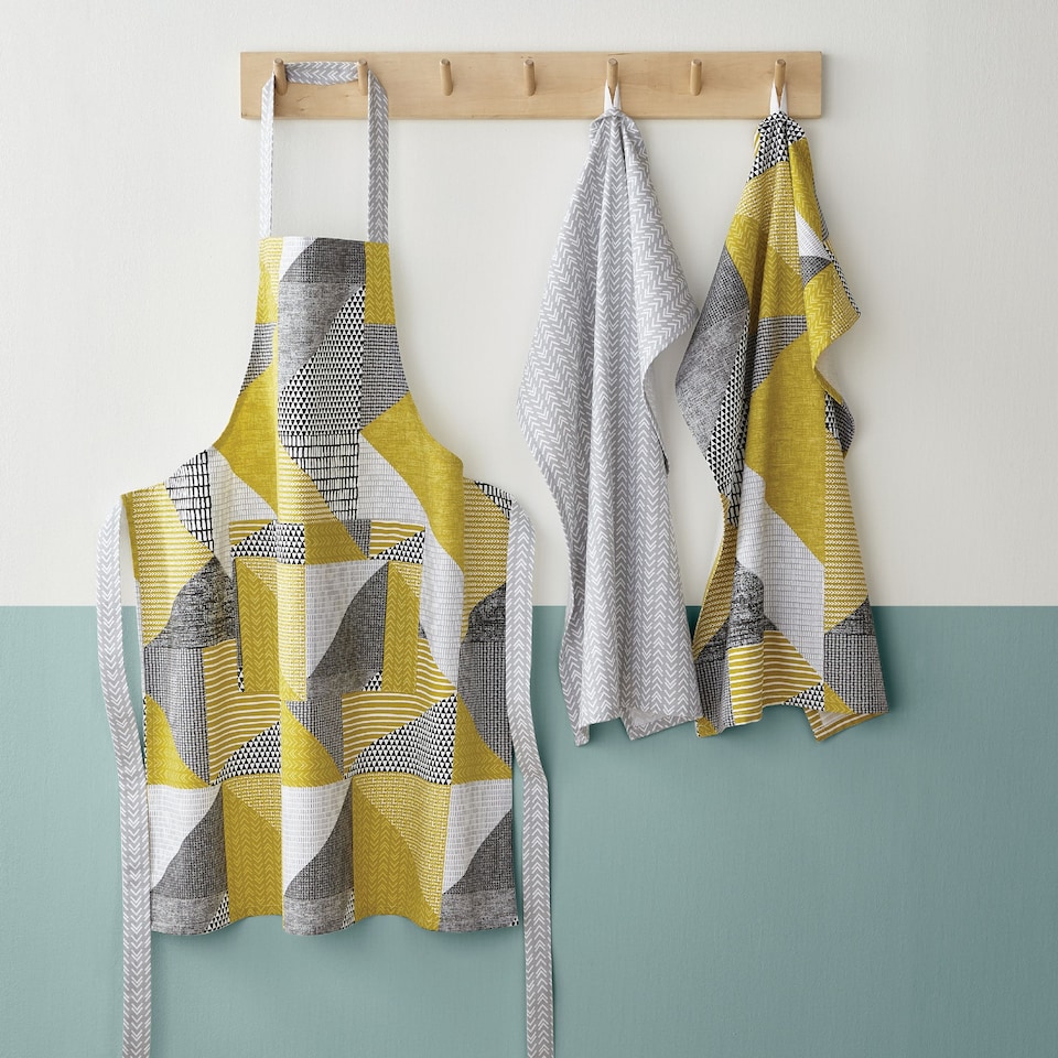 image 1 of Catherine Lansfield Larsson Geo Cotton Kitchen Adult Apron | Yellow | Ochre | One Size