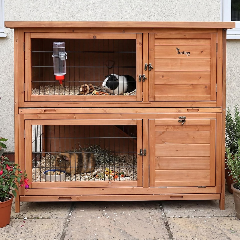 image 1 of Actiaspet - Wooden Two-Tier Rabbit or Guinea Pig Hutch - 4ft