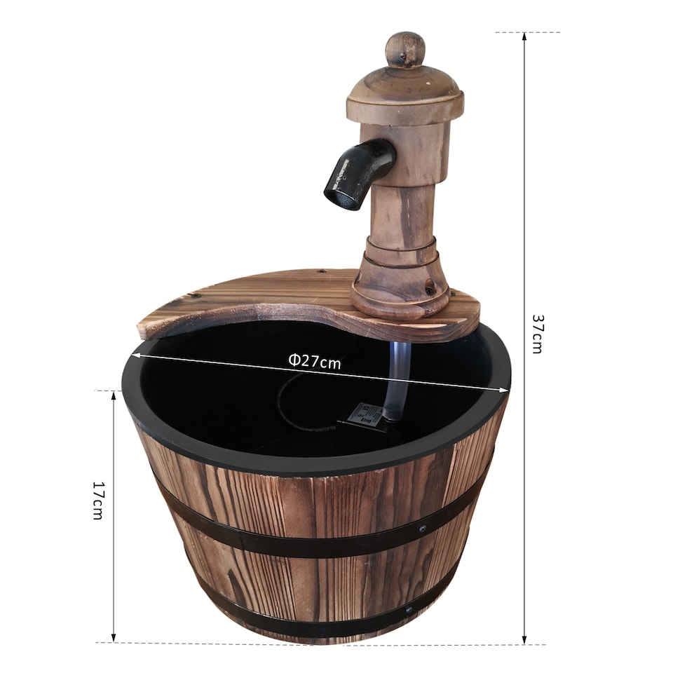 image 1 of Outsunny Garden Barrel Water Fountain Patio Wood Electric Water Feature w/ Pump