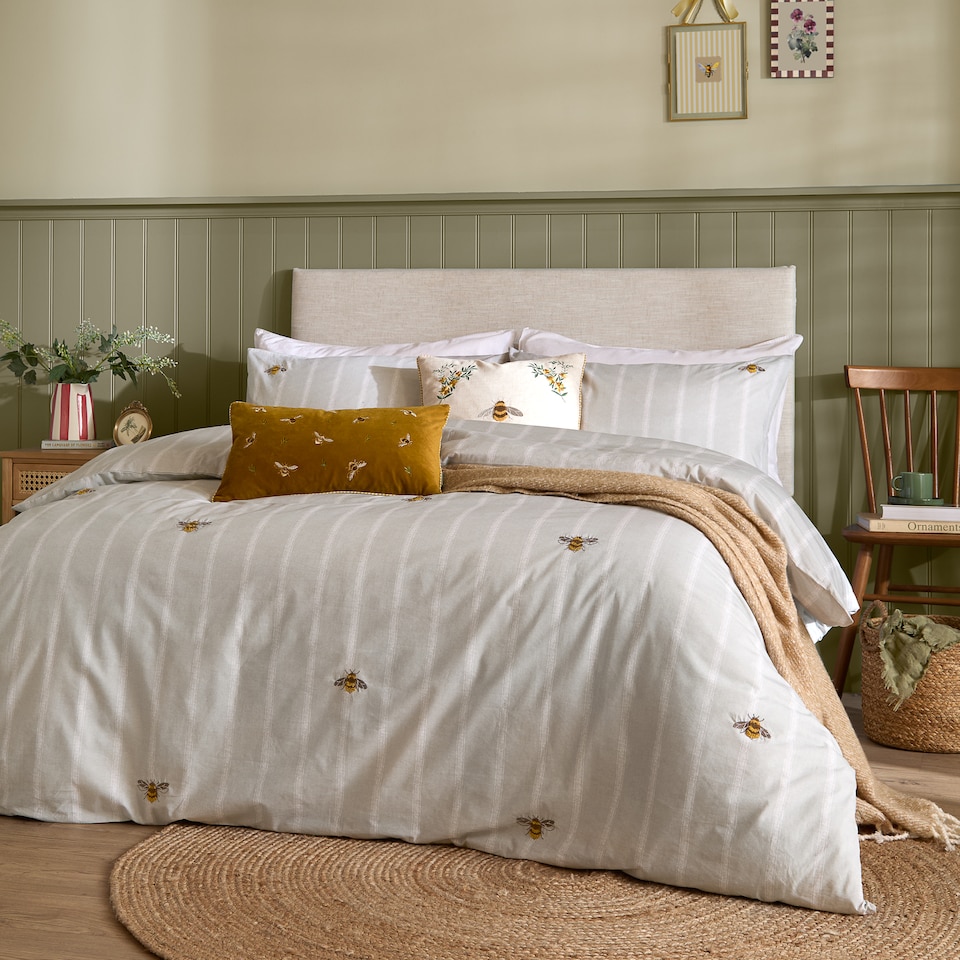 image 1 of Wylder Ramble Bees Embroidered Velvet Cushion