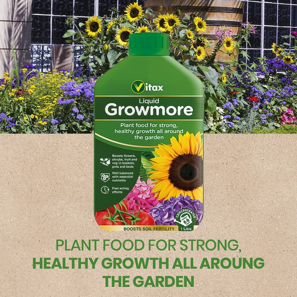 image 1 of Vitax Liquid Growmore 1L Concentrated All Purpose Plant Feed for Lawns Vegetables Flowers NPK Fertiliser Growth Boost