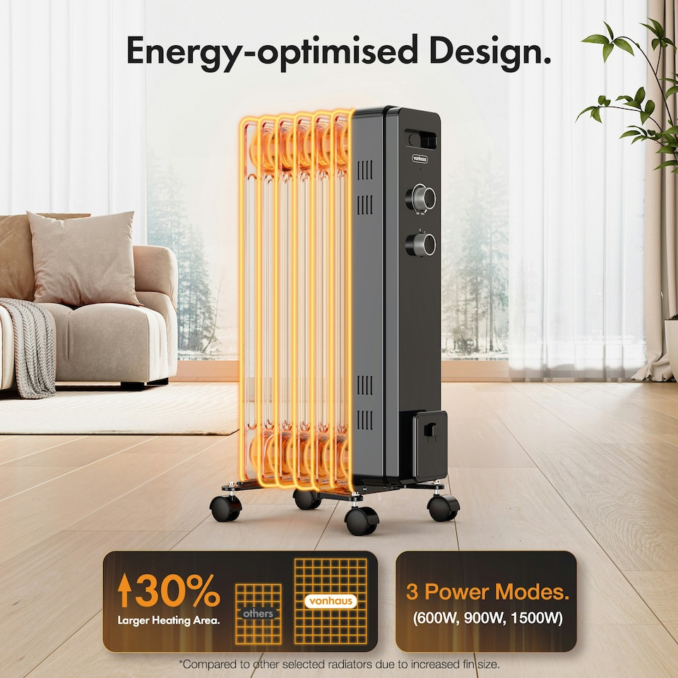 image 1 of VonHaus Oil Filled Radiator 7 Fin Portable Electric Heater