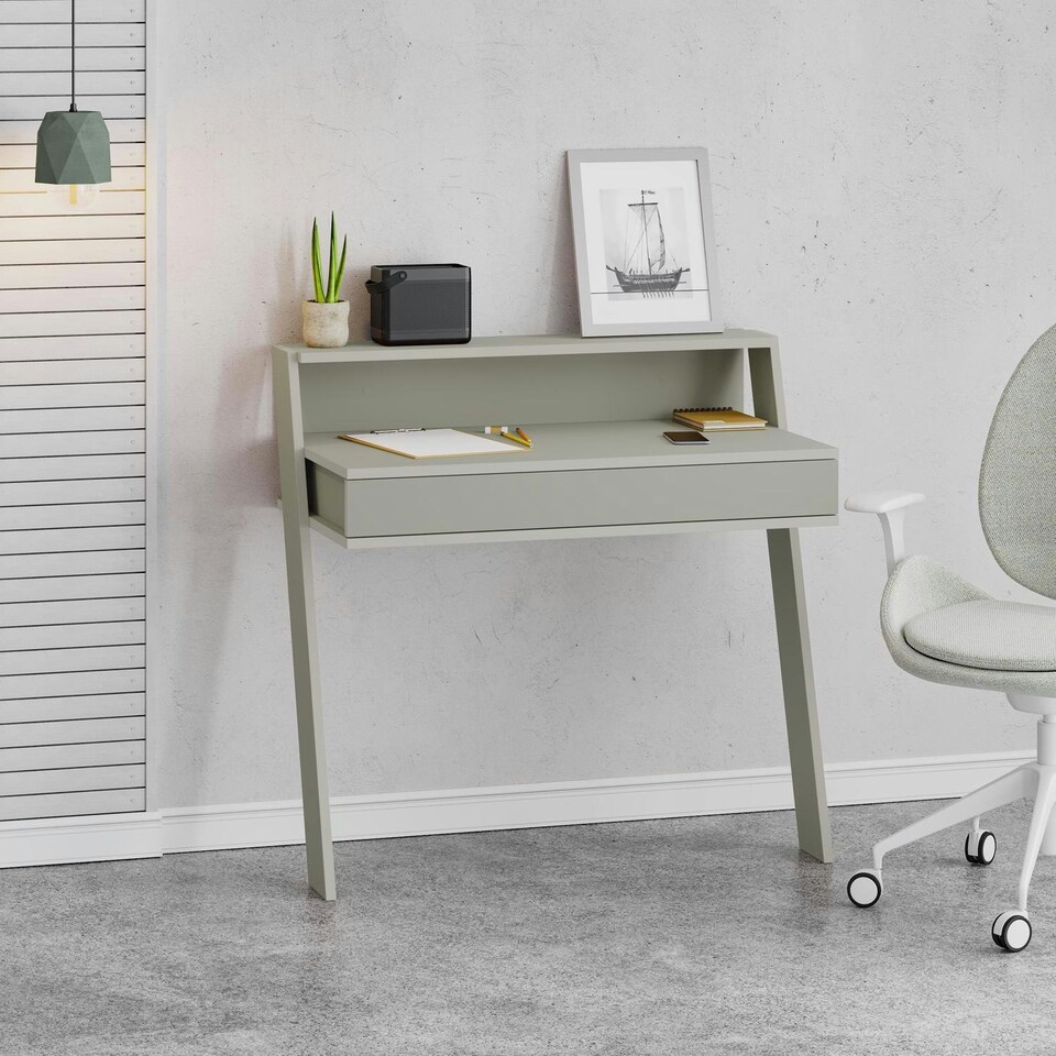image 1 of Cowork Modern Desk Ash Green Wall Mounted With Drawer 94cm Wide Green