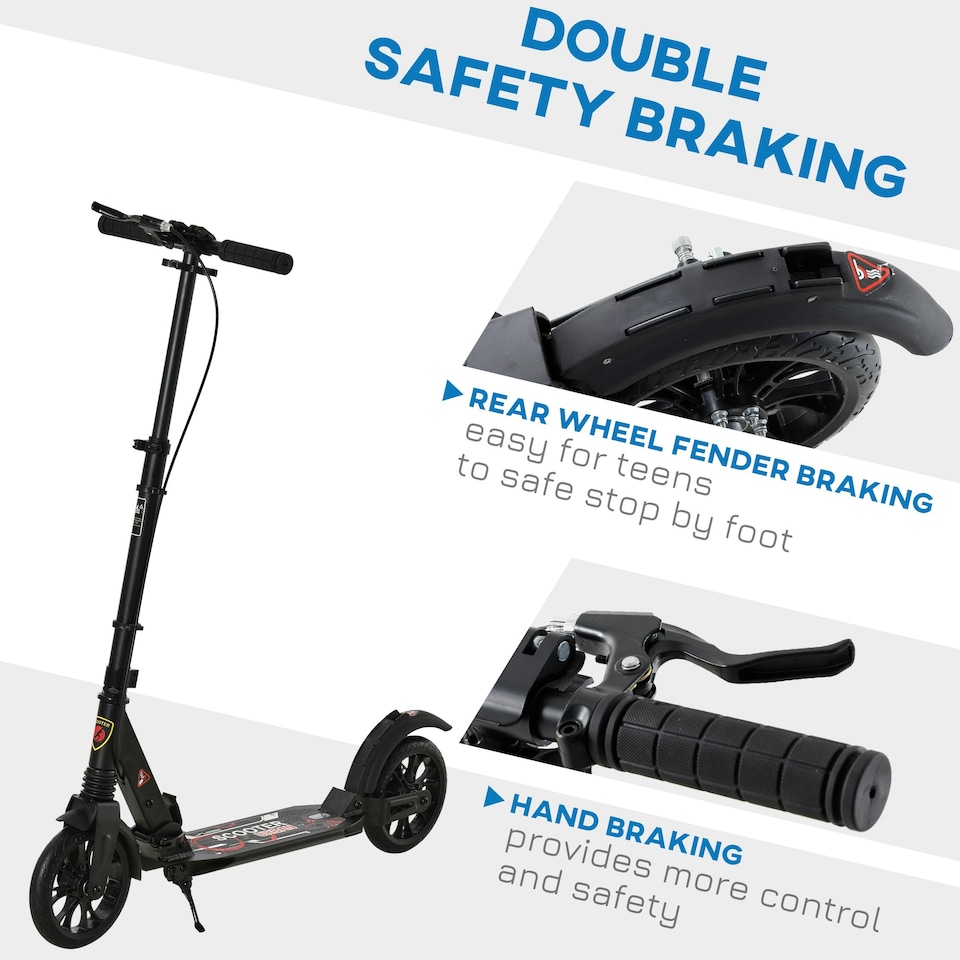 image 1 of HOMCOM Adult Teens Kick Scooter Fold Adjust 14+ w/ Rear Wheel&Hand Brake Black
