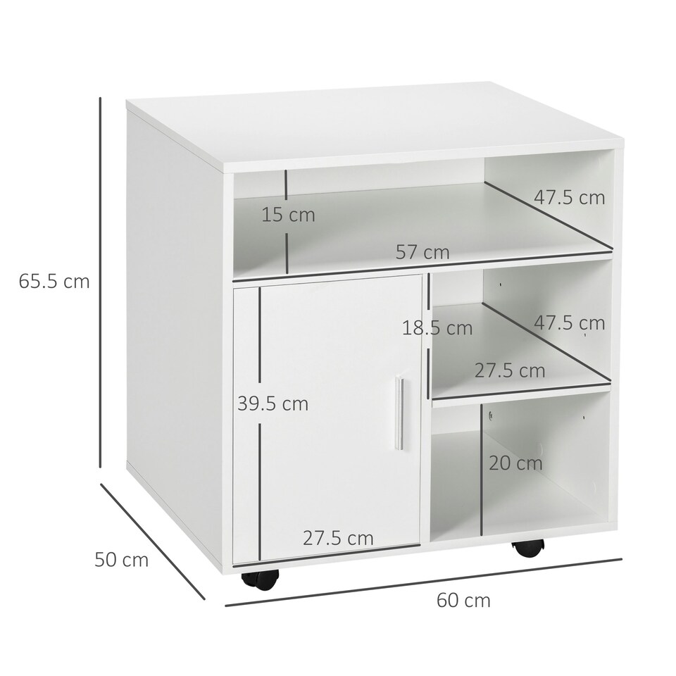 image 1 of HOMCOM Multi-Storage Printer Unit Office Organisation w/ 5 Compartments White