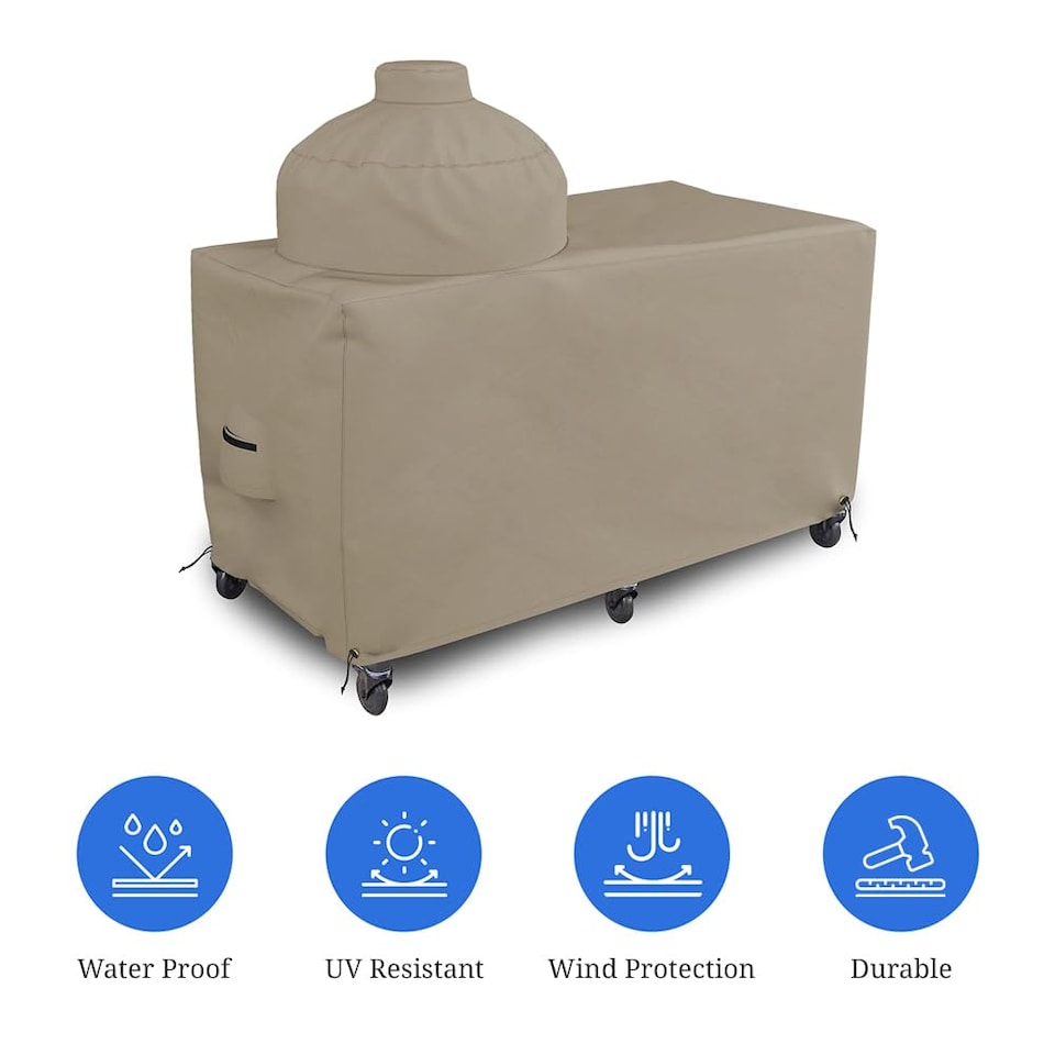 image 1 of Covers&All Big Egg Grill Cover, 12 Oz Waterproof UV & Weather Resistant, PVC Coated Outdoor Cover, 60 in L x 36 in D x 50 in H, Beige