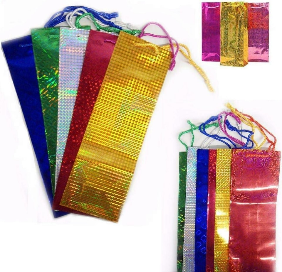 image 1 of 25 Assorted Holographic Wine Gift Bags | Multi