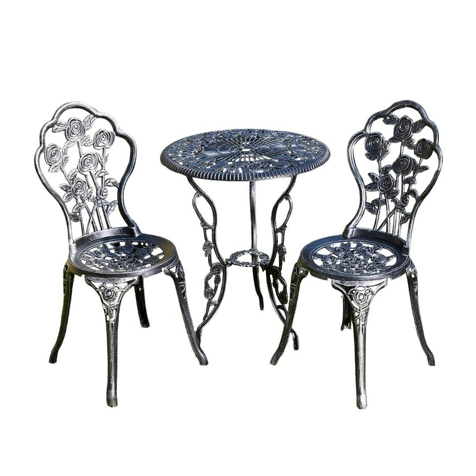 image 1 of Bistro Set Outdoor Patio Garden Furniture Table and 2 Chairs Metal