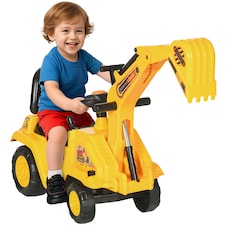 HOMCOM Ride On Tractor, 2 in 1 Kids Ride On Digger Pull Cart with Bucket, Under Seat Storage, Horn, High Backrest, Ride On Toy for 1.5-4 Years, Yellow