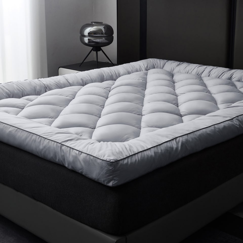 image 1 of Ezysleep 4 Inch Luxurious Shredded Memory Foam Mattress Topper - Soft Microfibre Cover | Grey | Grey