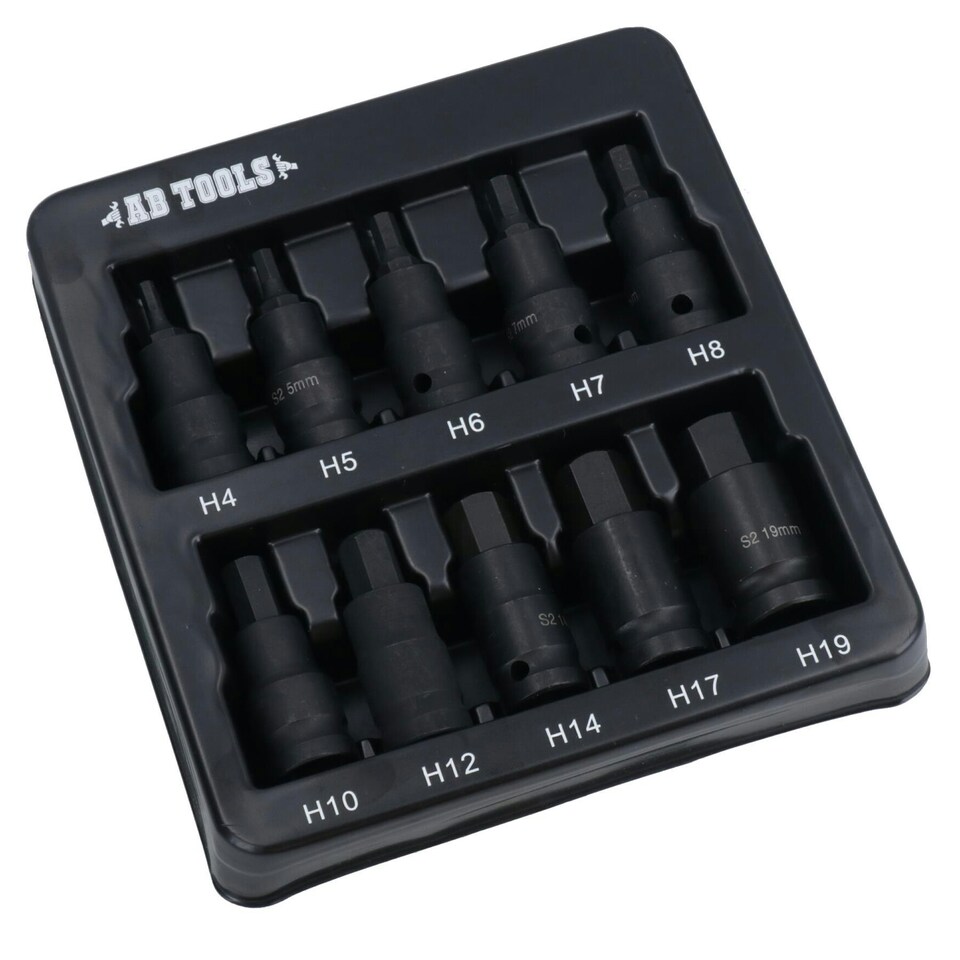 image 1 of Metric Impacted Short Stubby Hex Allen Key Sockets 1/2" Drive 4 - 19mm 10pc