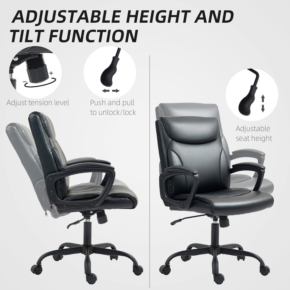 image 1 of HOMCOM Faux Leather Desk Chair with Tilt Function for Home Office Black