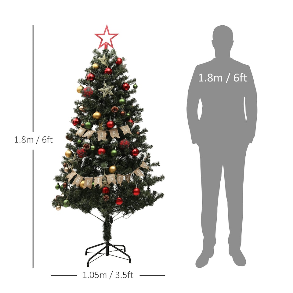 image 1 of HOMCOM 6ft Artificial Christmas Tree with LED Lights and Red Decorations