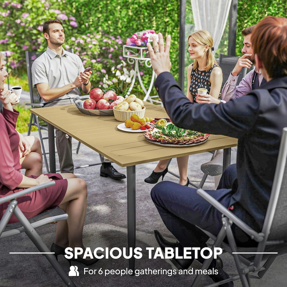 image 1 of Outsunny 150 x 90cm Garden Dining Table with Parasol Hole, Table Only, Brown