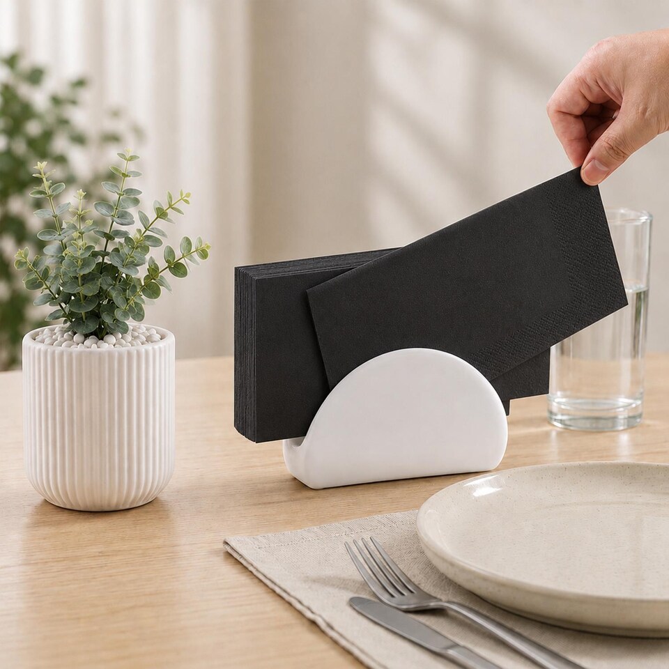 image 1 of ECONX Black Paper Napkins 40cm 2 Ply Strong Paper Napkins Tissue Serviettes Cocktail Napkins Pack of 125