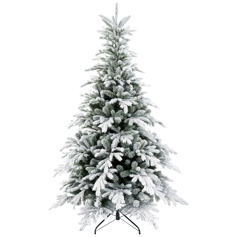 image 1 of HOMCOM 5ft Prelit Snow Flocked Artificial Christmas Tree with Warm White LED Light and 931 Tips, Metal Base, Snowy Realistic Xmas Tree