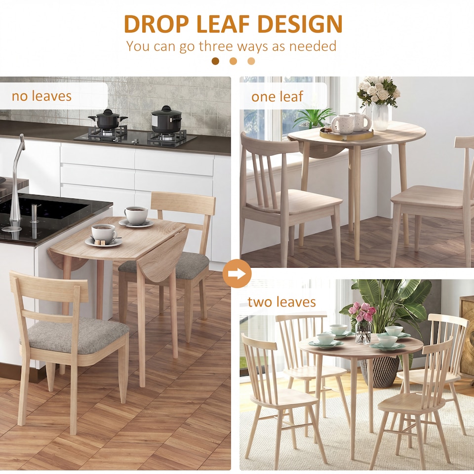 image 1 of HOMCOM Foldable Dining Table, Round Drop Leaf Table, Wood Legs, Natural
