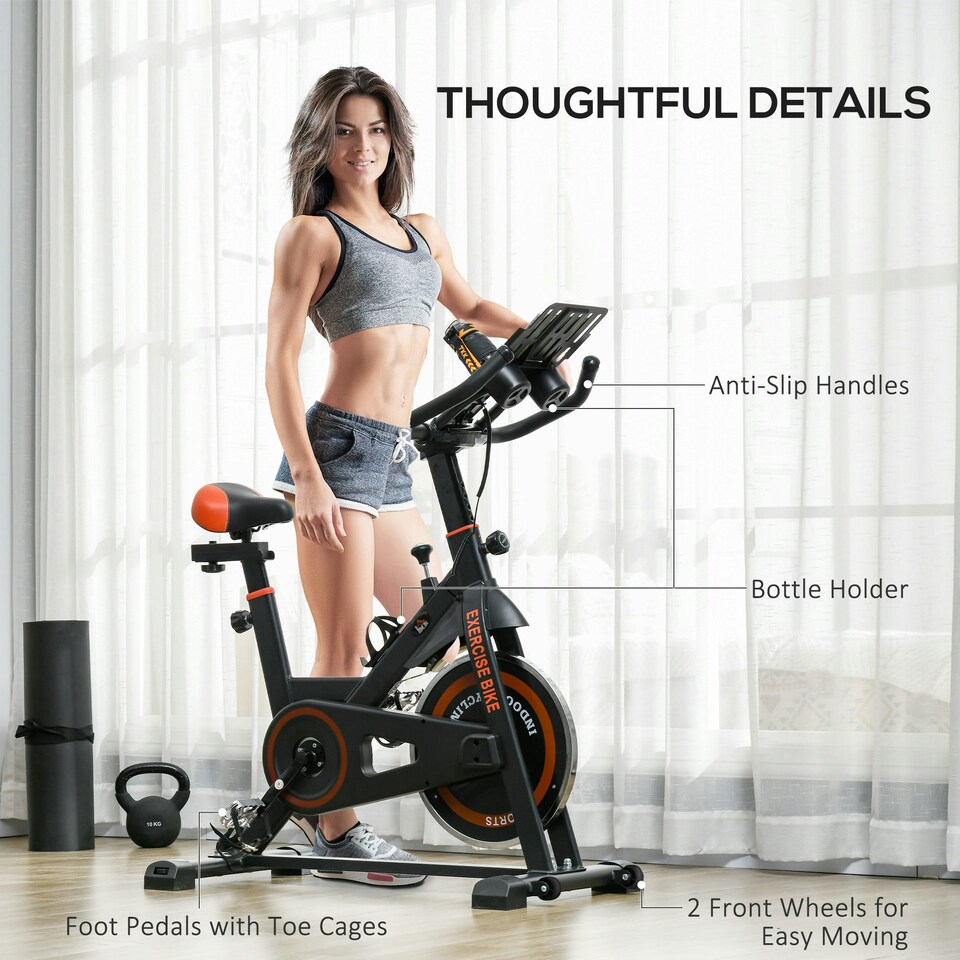 image 1 of HOMCOM 8kg Flywheel Exercise Bike with Adjustable Height, Resistance, Black
