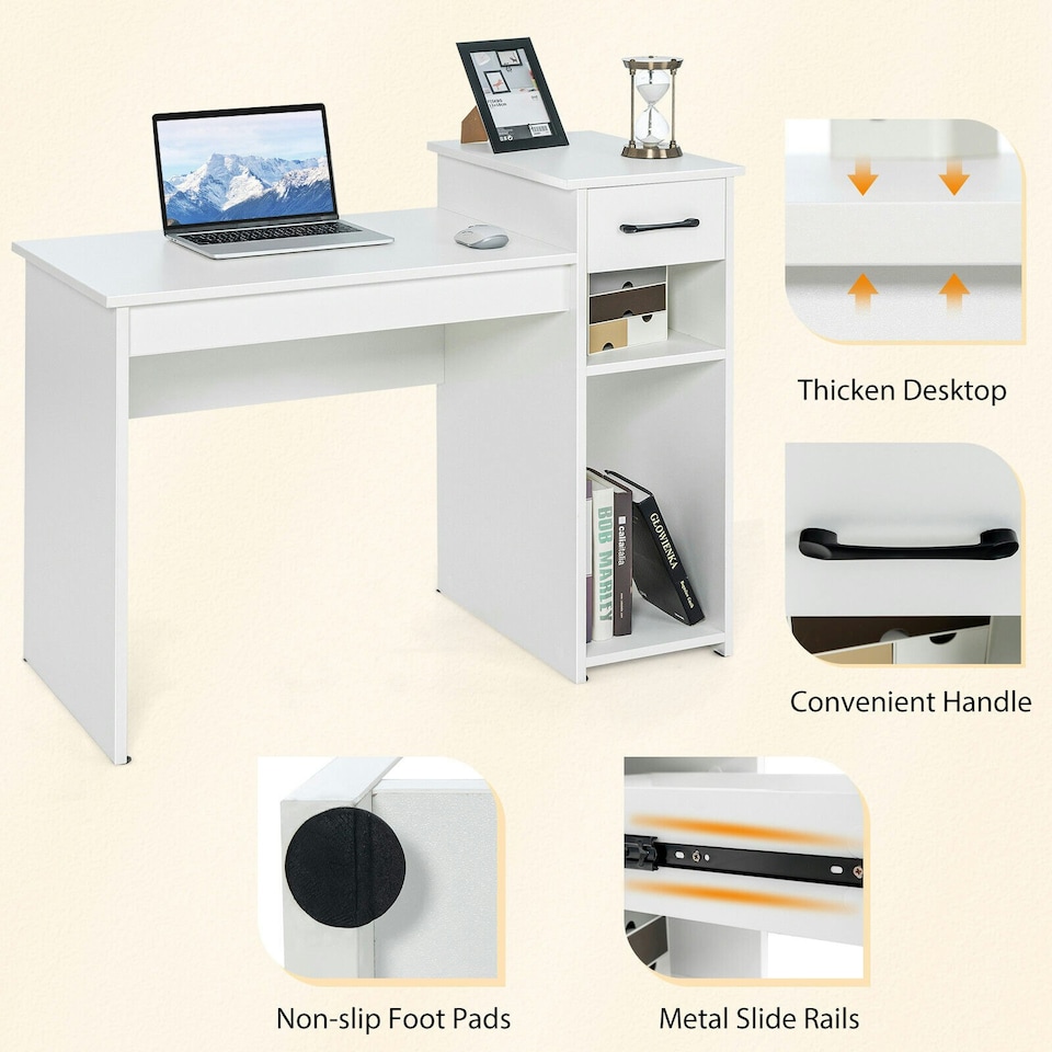image 1 of COSTWAY Computer Desk with Drawer Compact Study Desk White White