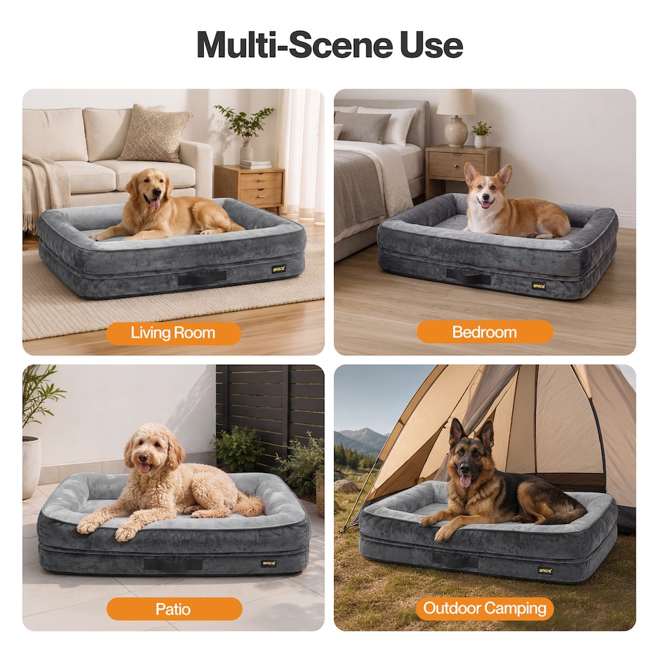 image 1 of Skylos Dog Bed Orthopedic Dog Bed 4.0in Egg Crate Foam Flannel Grey