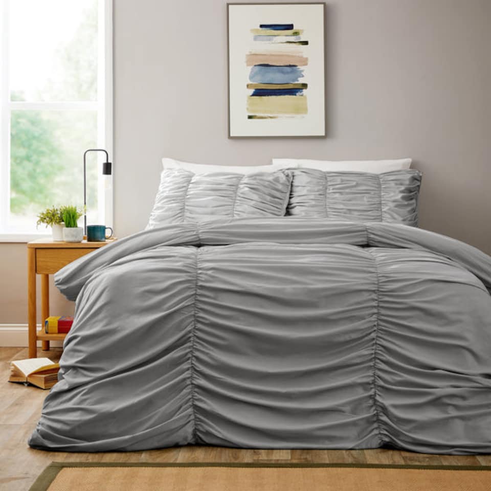 image 1 of Ruched Duvet Set in Grey - King | Grey | Grey | King