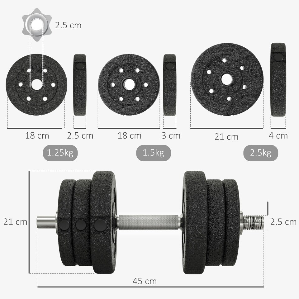 image 1 of HOMCOM 25KG Adjustable Dumbbells Weight Set Hand Weight for Body Fitness