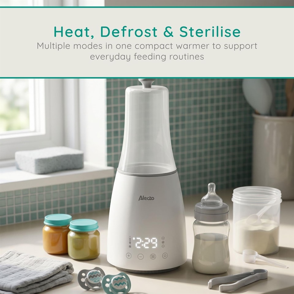 image 1 of Alecto BW900 Bottle Warmer, 3-in-1 Baby Milk & Food Heater, Steriliser & Defroster, 500W, Digital Display, Preset Modes, Auto Shut-Off, Keep Warm